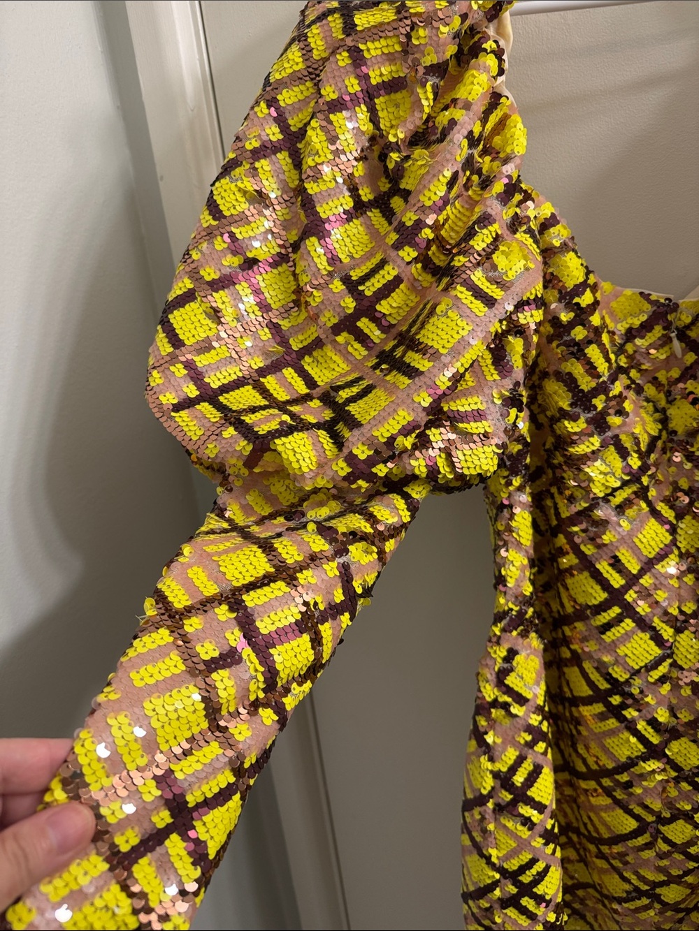 ASOS LUXE Yellow Plaid Sequin Puff-Sleeve Mini Dress - Picture 4 of 12